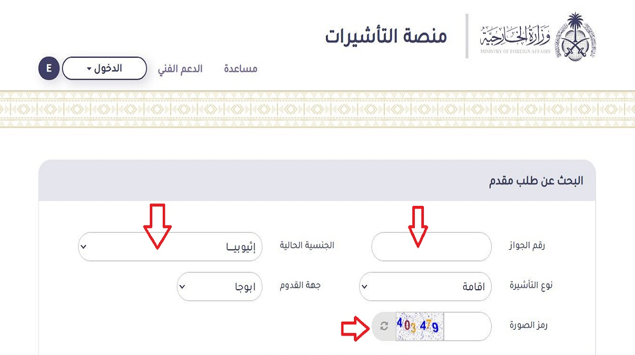 البحث عن تاشيرة برقم الجواز
