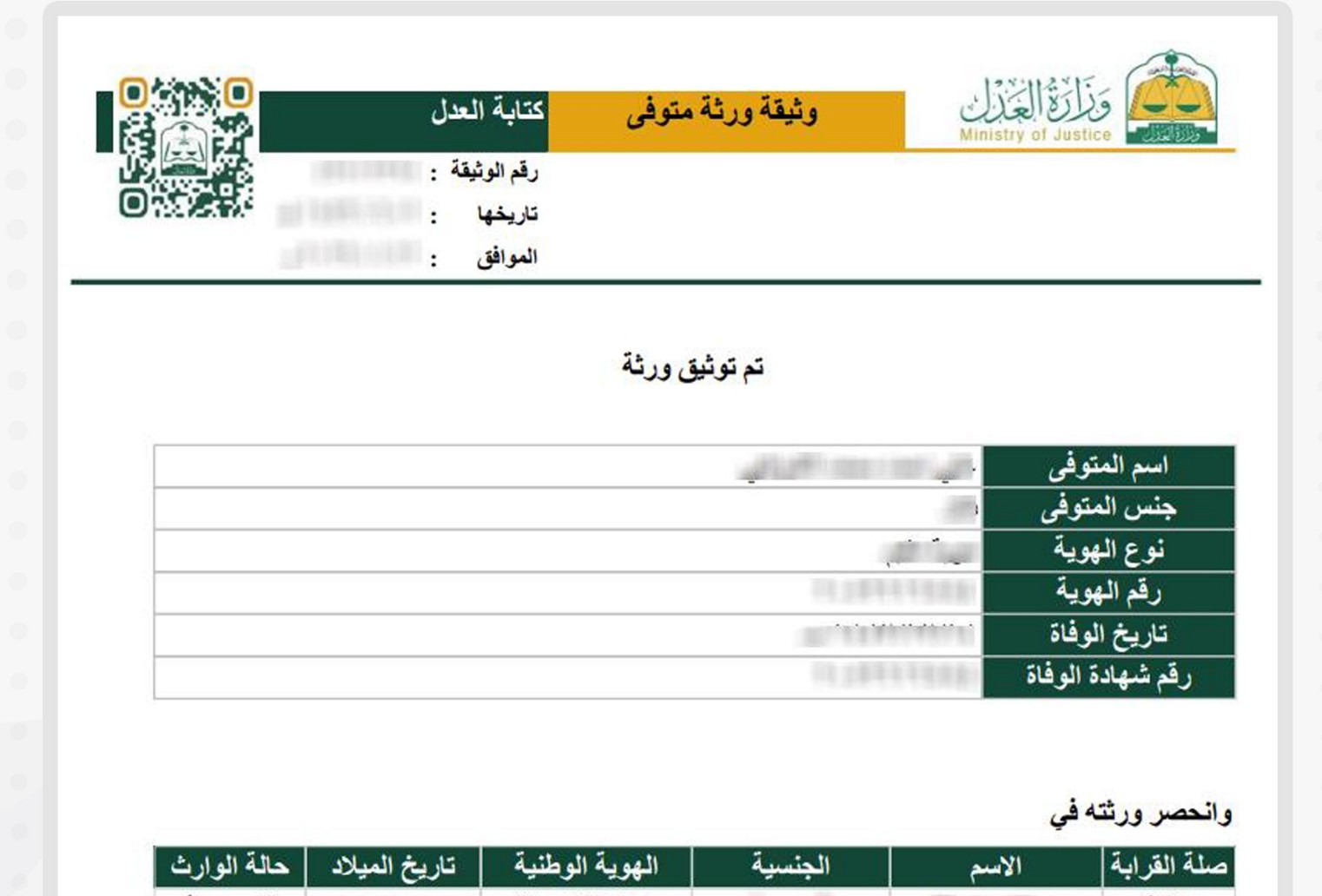 التحقق من صك حصر ورثة