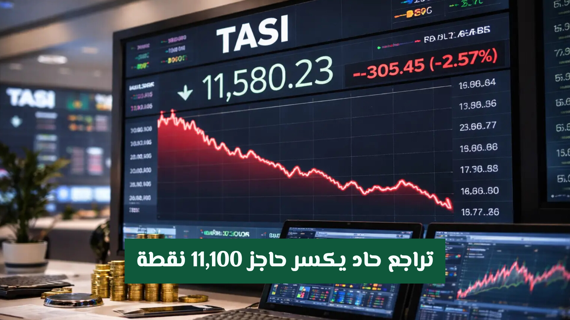 تراجع حاد يكسر حاجز 11,100 نقطة.. ملخص أداء سوق الأسهم السعودية اليوم