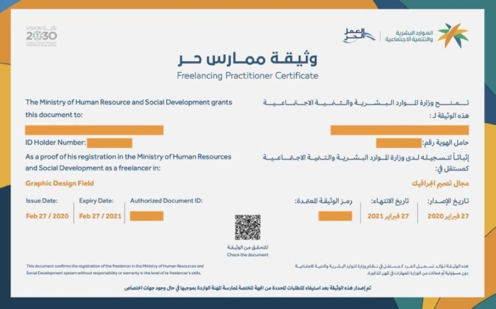 أسماء المهن في وثيقة العمل الحر للأسر المنتجة