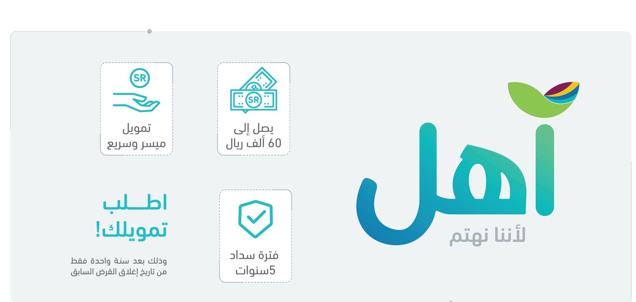 تمويل آهل من بنك التنمية بقيمة ٦٠ الف ريال