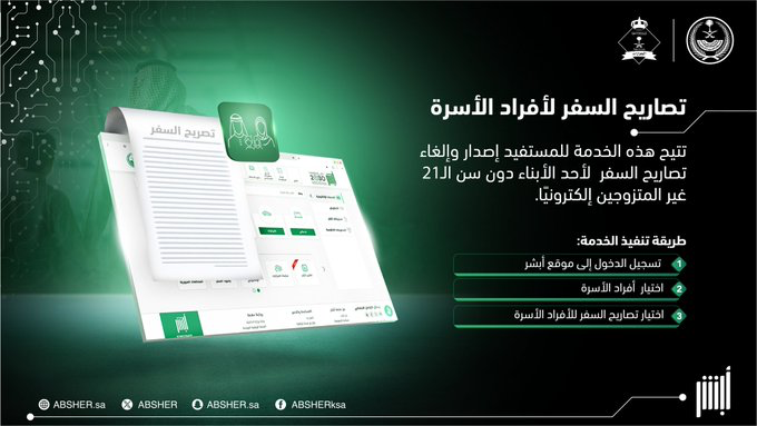 خطوات إصدار تصاريح السفر والوكالات الشرعية للأطفال عبر أبشر .. وكيفية الوصول إلى خدمات سجل الأسرة