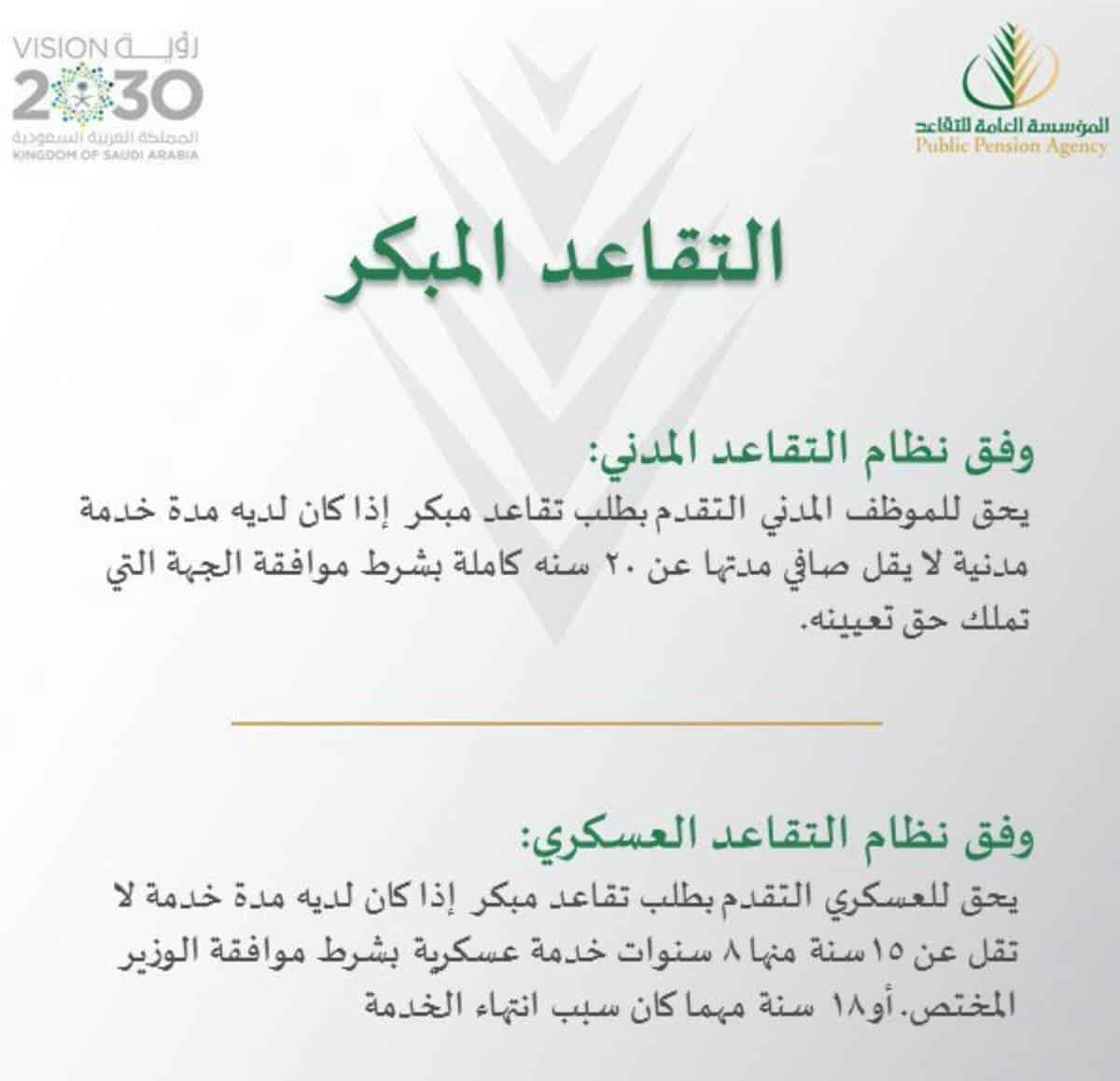 شروط التقاعد المبكر في التأمينات الاجتماعية
